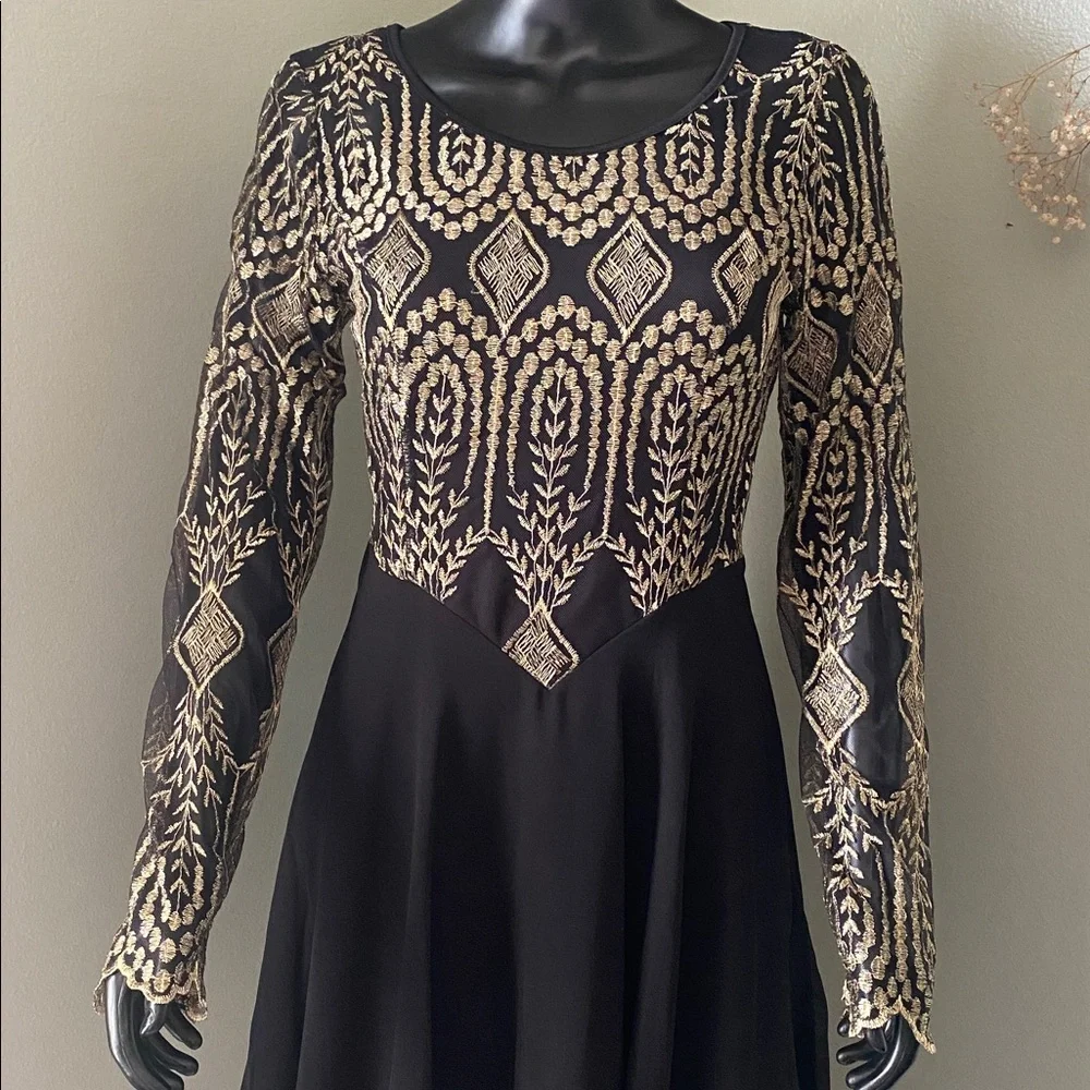 Altar'd State Black Dress with Gold Detailing